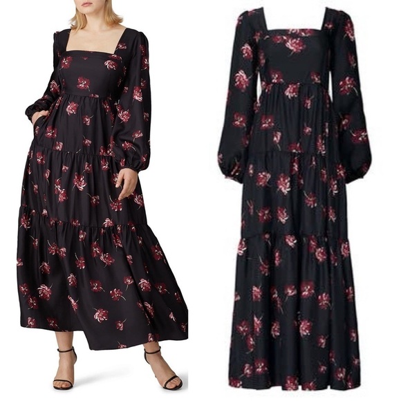 NICHOLAS Dresses & Skirts - Nicholas Silk Floral Tiered Maxi Dress Black